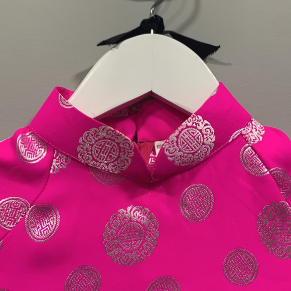 Vietnamese Ao Dai Fuchsia Women's High Collar Long Maxi Dress Size Small - Picture 8 of 11